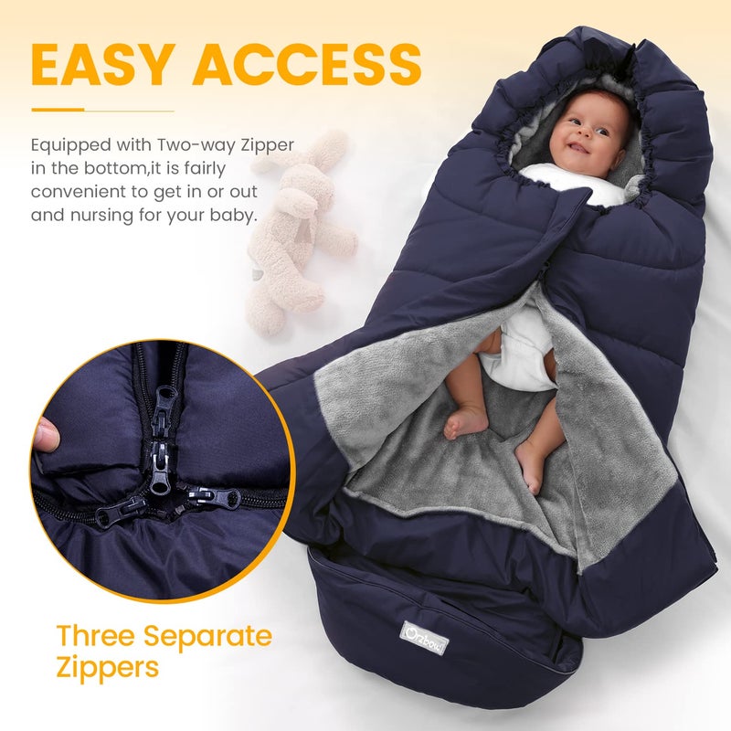 Orzbow Warm Bunting Bag Universal, Stroller Sleeping Bag Cold Weather, Waterproof Toddler Footmuff (Blue, Large) - Image 4